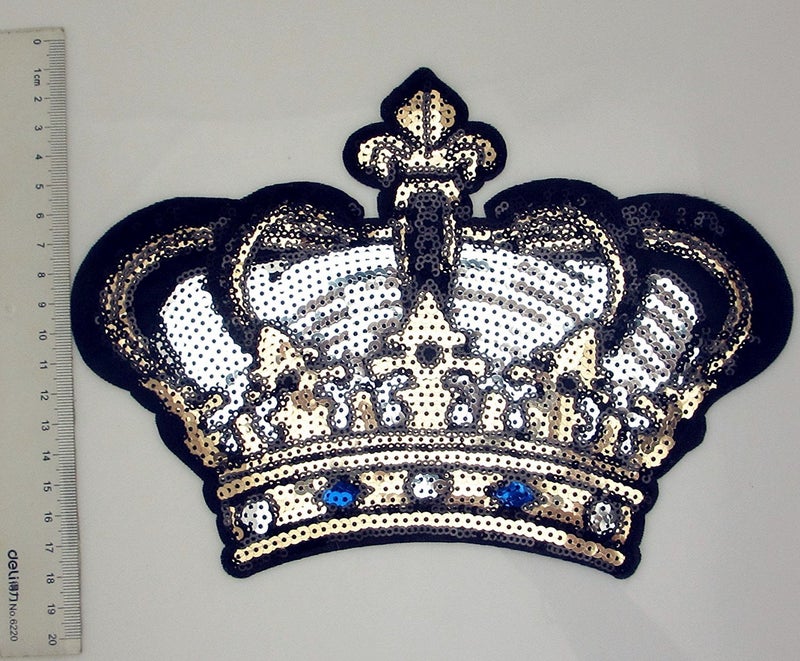 Dandan DIY Big Crown Embroidered Patch with Sequins Sew on/Iron on Patch Applique Clothes Curtain Sewing Flowers Applique Home Wedding Party Decoration DIY Accessory (Crown) - Image 3